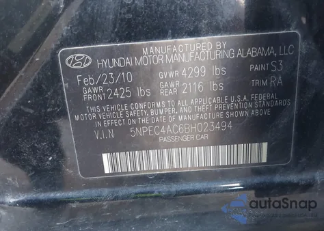 2011 Hyundai Sonata Limited z USA, uszkodzony, nr VIN 5NPEC4AC6BH023494